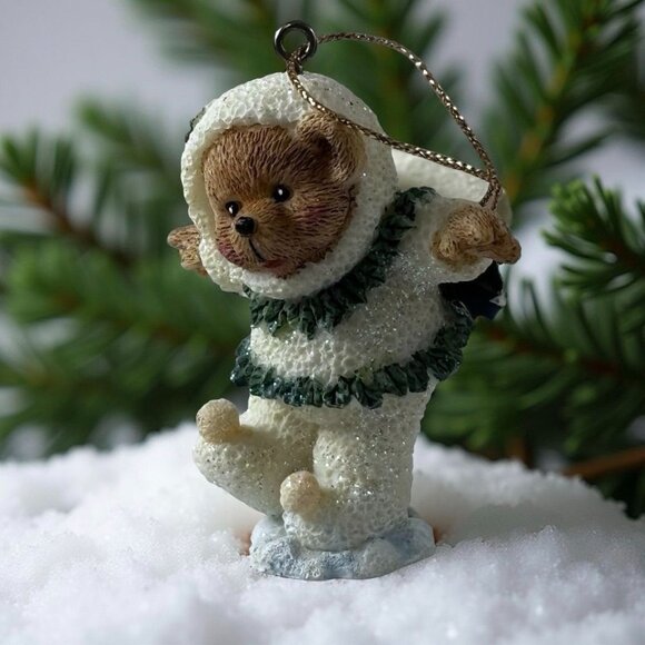 Set of 3 Sparkly Snow Suit Teddy Bear Ornaments 1990s Glittered Resin Christmas - Picture 6 of 12